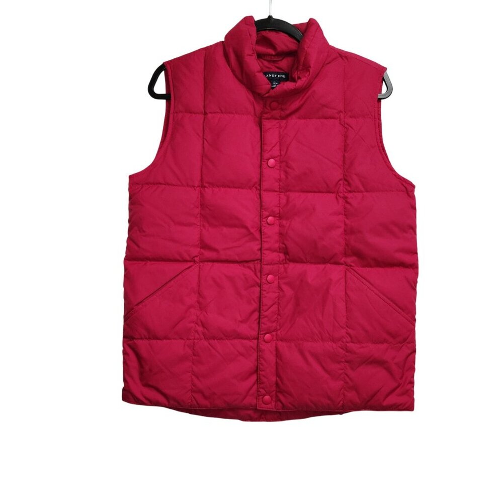 Lands End Womens Red Puffer Vest Large Quilted Sleeveless Jacket Rack